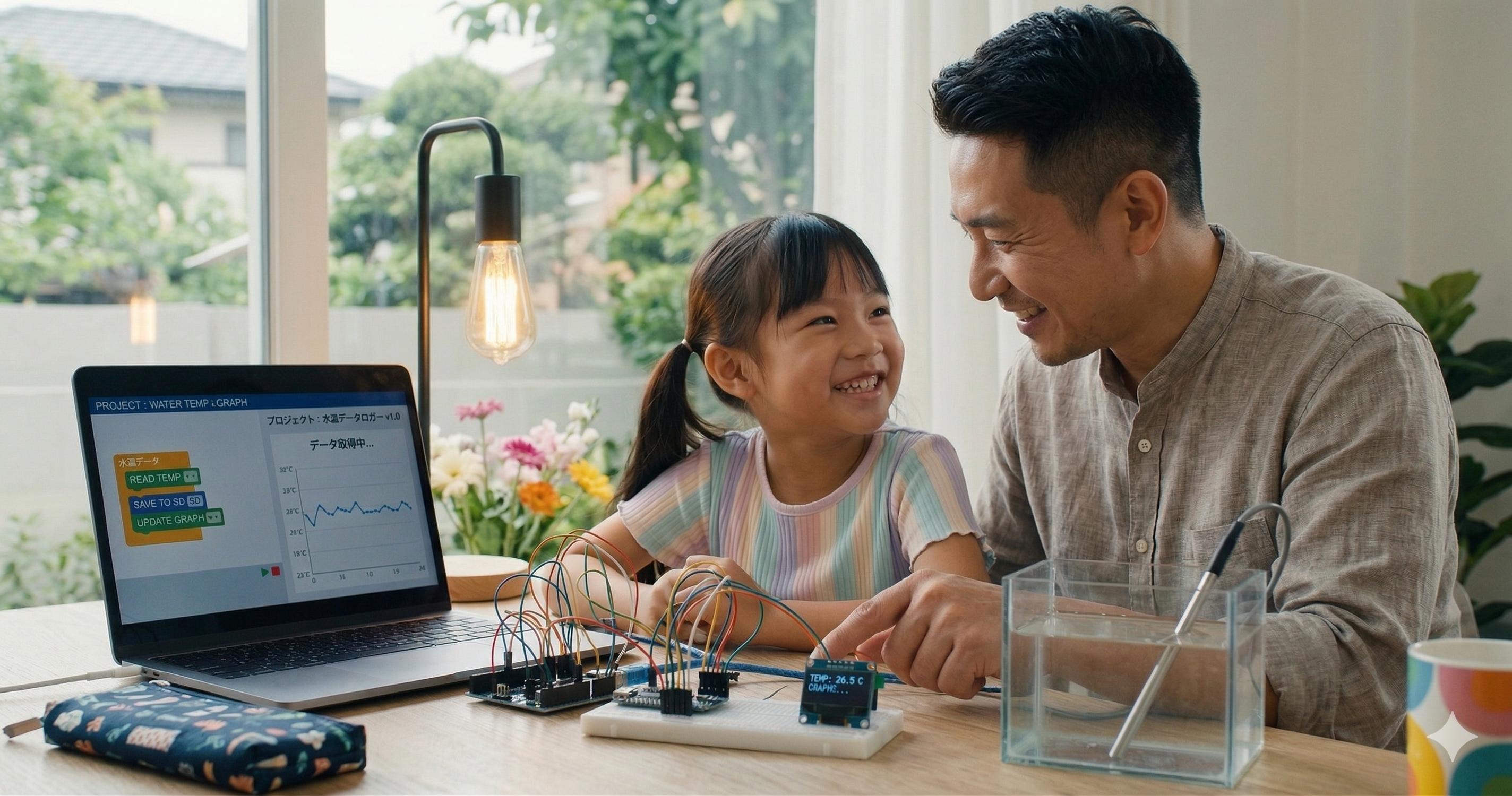 親子で自然の中で楽しむ様子